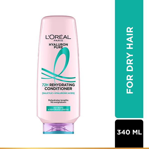 Netmeds | L'Oreal Paris Hyaluron Pure 72H Rehydrating Conditioner for Smooth Tangle-Free Hair 340 ml