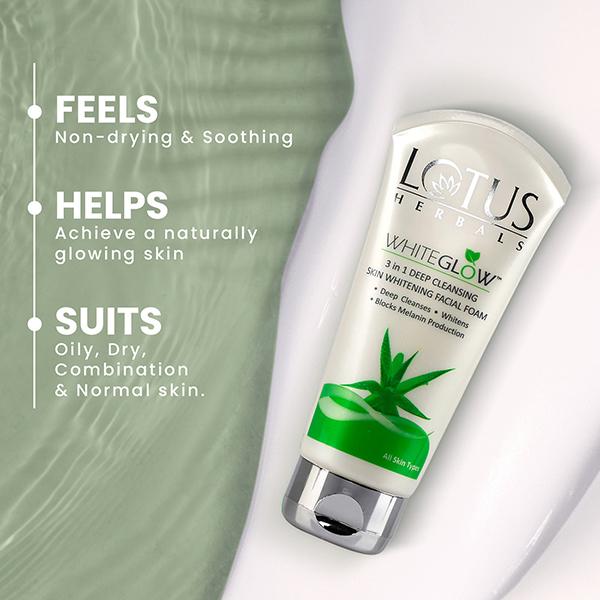 Lotus Herbals Whiteglow 3-in-1 Deep Cleansing Skin Whitening Facial Foam 100 gm - Face Wash & Cleansers