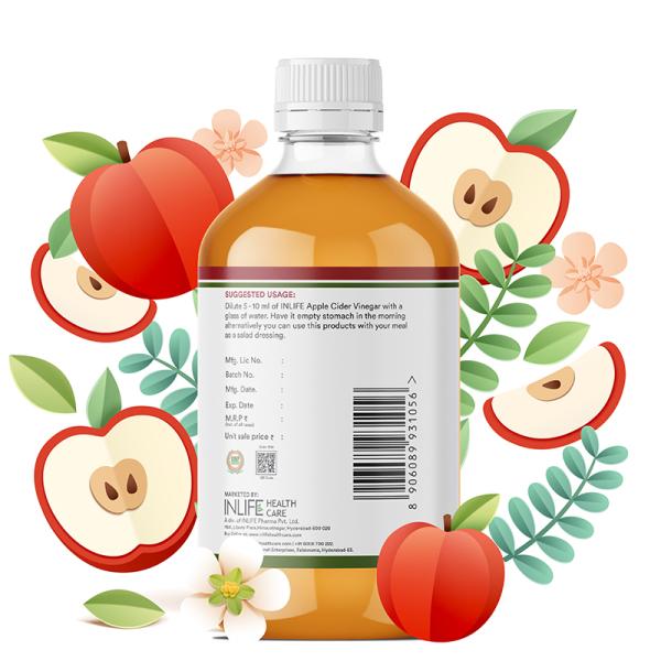 INLIFE Apple Cider Vinegar with Mother Vinegar 500 ml - Apple Cider Vinegar - Acv