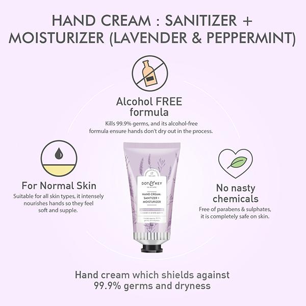 Dot & Key Hand Cream (Sanitizer + Moisturizer) - Lavender & Peppermint 50 ml - Hand Creams