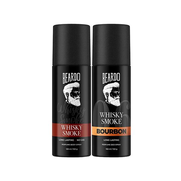 Netmeds | Beardo Whisky Smoke 120 Ml and Bourbon 150 Ml Body Spray Long Lasting Deo Sprays Combo - For Men 1's
