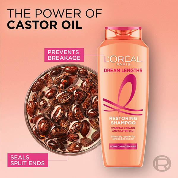 L'Oreal Paris Dream Lengths Restoring With Vegetal keratin and Castor Oil Shampoo 340 ml - Shampoos