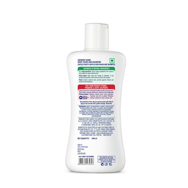 Chicco Baby Moments Gentle Bodywash and Shampoo With Green Apple and Peach 200 ml - Shower Gels & Body Wash