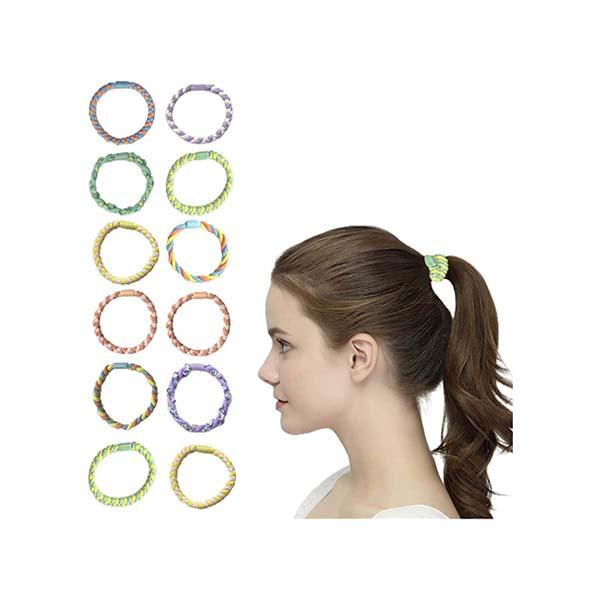 Netmeds | Majestique Printed Stretchable Braided Hair Tie Rubber Bands Ponytail Holder Scrunchies 12's