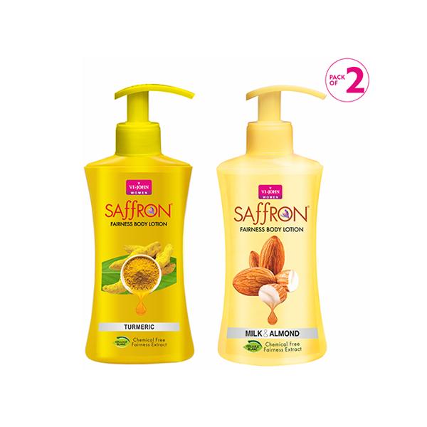 Netmeds | Vi-John Women Saffron Turmeric Fairness Body Lotion 250 ml + Saffron Milk & Almond Fairness Body Lotion 250 ml 250 ml