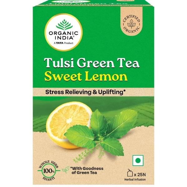 Netmeds | Organic India Tulsi Green Tea Sweet Lemon Sachets (Pack of 25 x 1.8 g) 45 g
