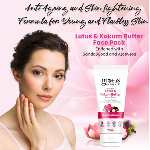 Globus Naturals Lotus & Kokum Butter Face Pack for Anti-Ageing & Skin Lightening, 100gm each 2's - Masks & Peels
