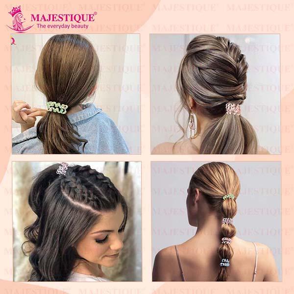 Majestique Spiral Hair Ties For Thick Hair Elastic No Crease Hair Coils Waterproof Ponytail Holders - Multicolor 5's - Hair Clips/Bands
