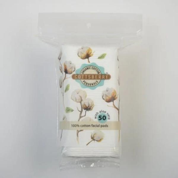 Cottsberry Organic Cotton Square Facial Pads with Aloevera 50's - Cotton Buds & Balls