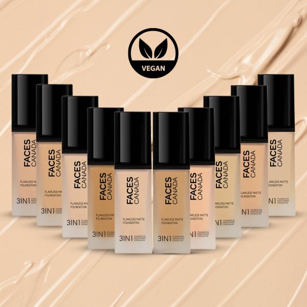 Faces Canada Flawless Matte Foundation - Rich Ivory 013, 12 Hr Hydration + SPF 18 30 ml - Foundation