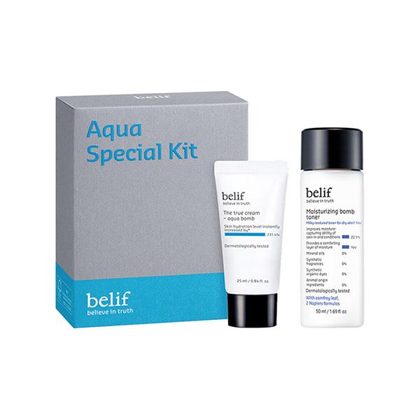 Belif The Aqua Special Kit, Aqua Bomb Gel Moisturizer 25ml & the Moisturizing Bomb Milky Toner 50 ml - Facial Kits
