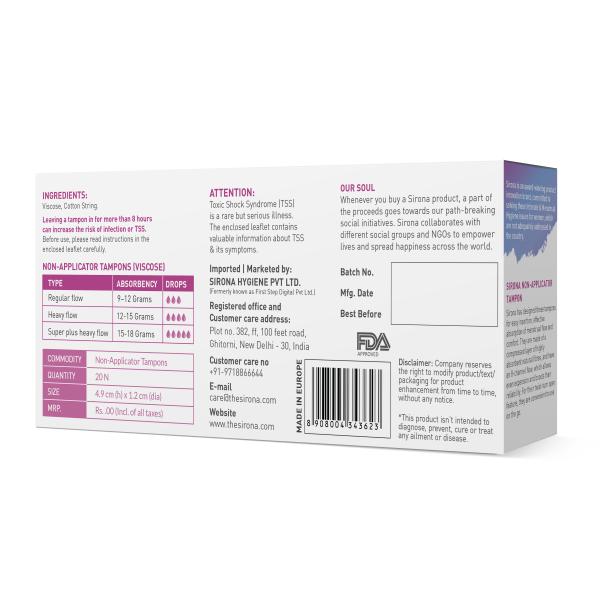 Sirona Now Periods Made Easy Non-Applicator Tampons - Regular Flow 1's - Tampons