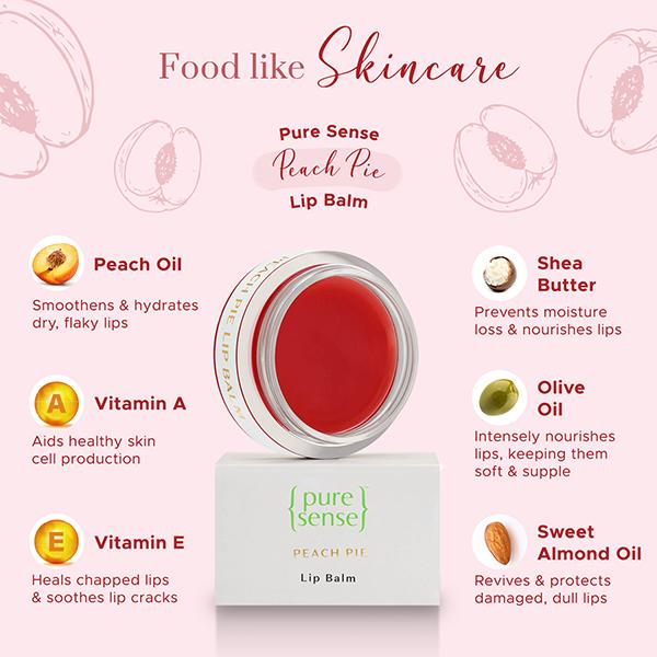 PureSense Peach Pie Lip Balm with Vitamin A & E for Dry & Chapped Lips 5 gm - Lip Balms