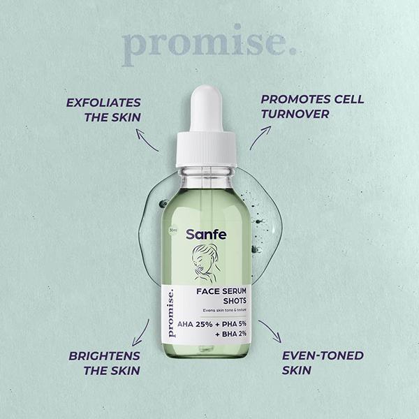 Sanfe Promise Face Serum Shots AHA 25 Percent + PHA 5 Percent + BHA 2 Percent 30 ml - Face Serum