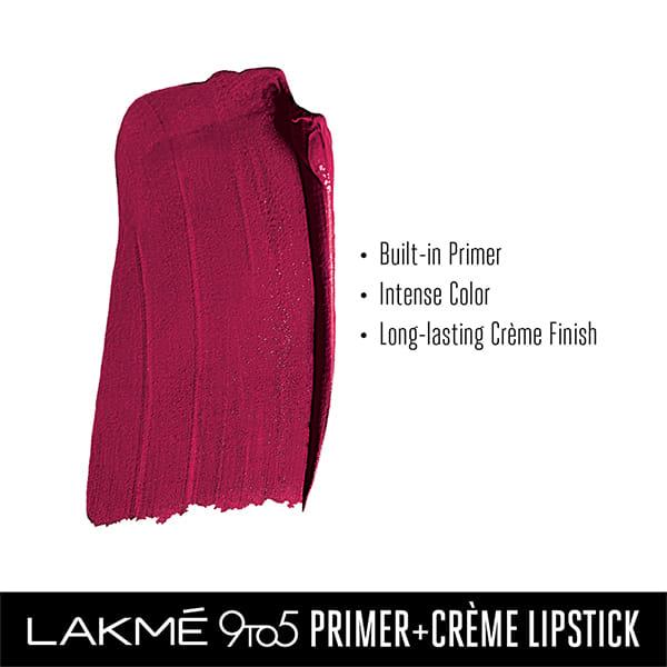 Lakme 9To5 Primer + Creme Lip Color Carmine Kick Cr2 3.6 Gm - Lipsticks