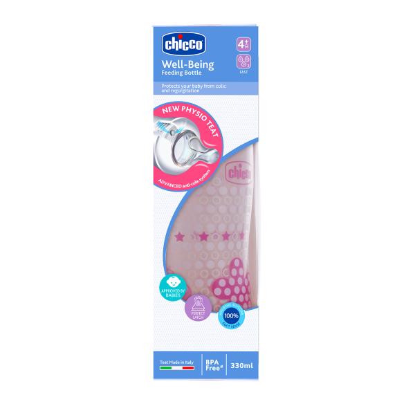 Netmeds | Chicco Wellbeing Feeding Bottle - Pink 330 ml