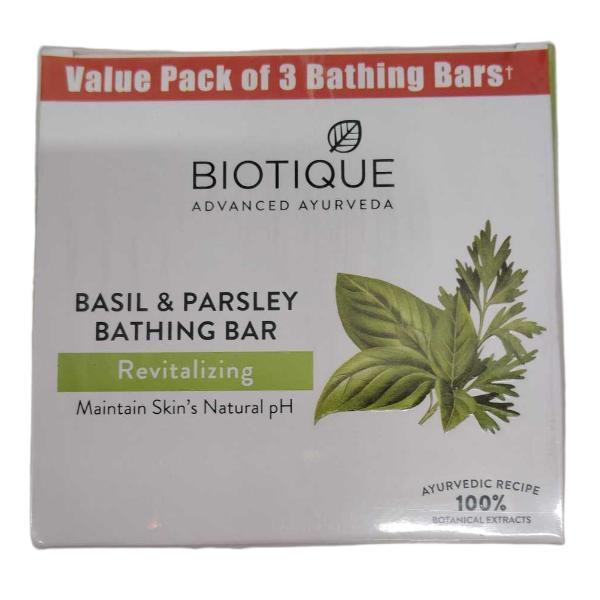 Netmeds | Biotique Basil & Parsley Revitalizing Bathing Bar - (Pack of 3 x 125 gm)