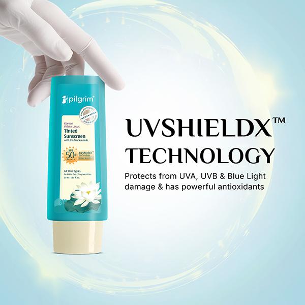 Pilgrim Korean White Lotus Tinted Sunscreen SPF 50+ PA++++ with 3% Niacinamide 50 ml - Face Sunscreen