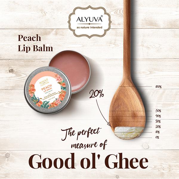Alyuva Ghee Enriched Natural Peach Lip Balm, for all ages 7 gm - Lip Balms