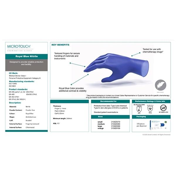 Ansell Micro Touch Nitrile Examination Gloves - Royal Blue (M) 100's - Gloves - S