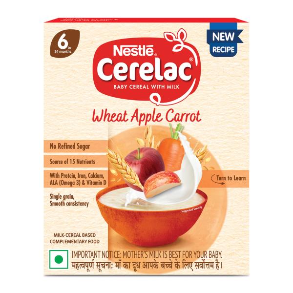Netmeds | Nestle Cerelac Baby Food Cereal No Refined Sugar No Preservatives - Wheat Apple Carrot (For 6 to 24 Months Baby) 300 g
