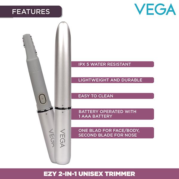Vega EZY 2 In 1 Unisex Face Body and Nose Trimmer IPX 5 (VHBT-02) 1's - Shaving & Hair Removal