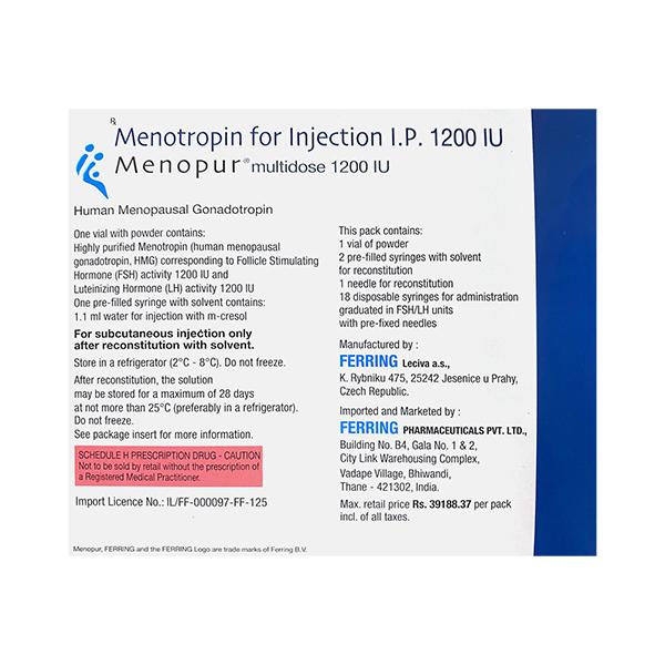MENOPUR MULTIDOSE 1200iu Injection 1's - Hormonal Therapy-Tro