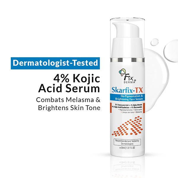Fixderma Skarfix 4% Kojic Acid Face Serum for Brightening face, Acne Spots, Melasm 30 ml - Scrubs & Exfoliants