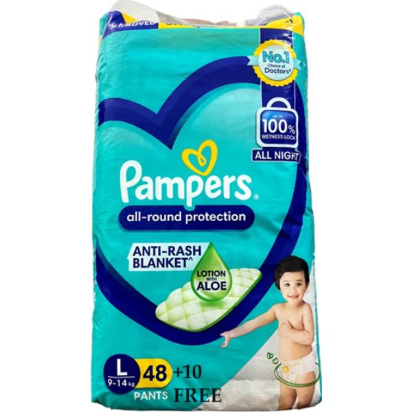Netmeds | Pampers All Round Protection Anti Rash Blanket Diaper Pants (L) (48's + 10's Free) 58's