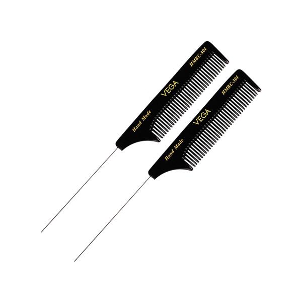 Netmeds | Vega Tail Hair Comb with Steel Pin for Women, Black, (VC2HMBC-304) 2's