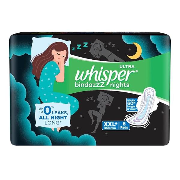Netmeds | Whisper Ultra Bindazzz Nights Sanitary Pads (XXL+) 6's