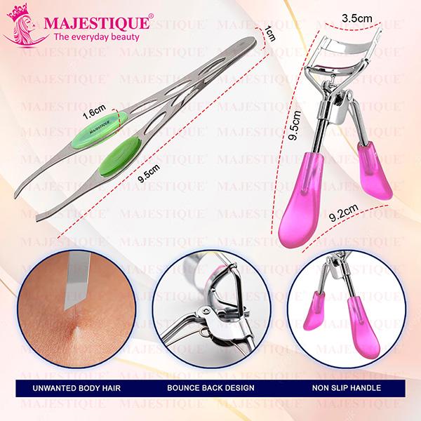 Majestique Eyelash Curler with Slant Tip Tweezer Suitable for All Eye Shapes - Multicolor 2's - Tweezers