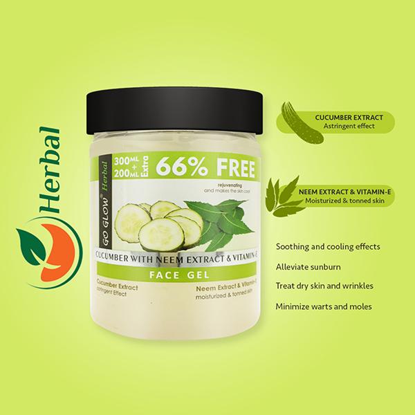 Berina Go Glow By Berina Cucumber with Olive Oil & Vitamin E Face Gel 500 ml - Face Gels