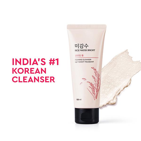 The Face Shop Rice Water Bright Foaming Cleanser - Best Korean Face Wash for Even Tone Skin 100 ml - Face Wash & Cleansers
