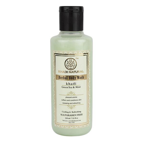 Khadi Natural Herbal Body Wash (SLS & Paraben Free) - Green Tea & Mint 210 ml