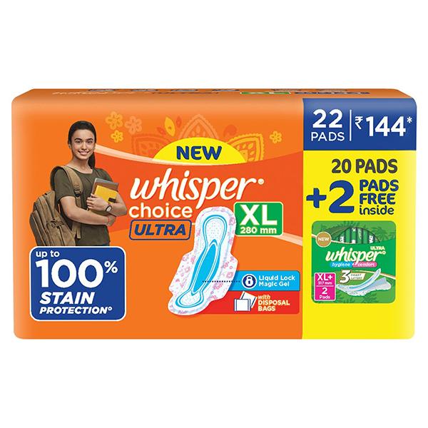 Whisper Choice Ultra Sanitary Pads for Women XL Napkins 1's - Others