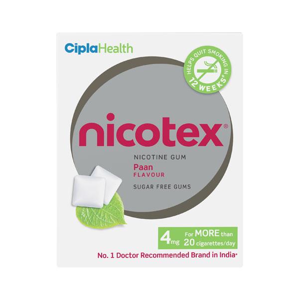 Netmeds | NICOTEX PAAN FLAVOUR SUGAR FREE GUMS 4mg Tablet 12's