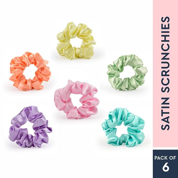GUBB Satin Scrunchies - (Pack of 6) 1's - Hair Clips/Bands