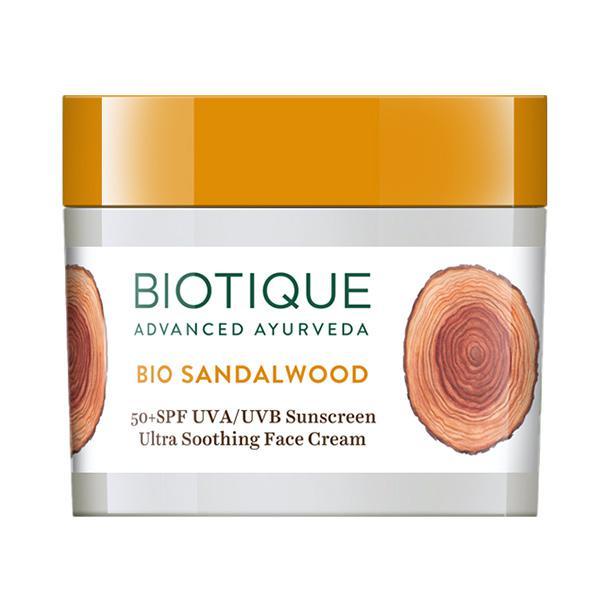 Biotique Sun Shield Sandalwood SPF 50+ UVB/UVA PA+++ Sunscreen Ultra Protective Face Cream for All Skin Types 50gm - Face Sunscreen