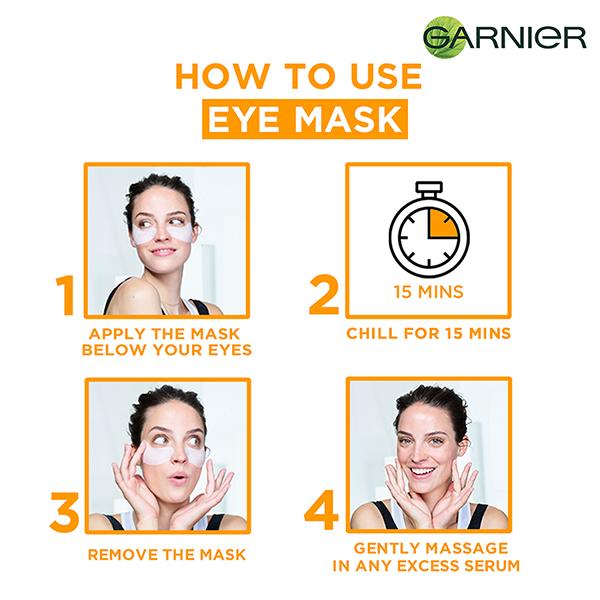 Garnier Hydra Bomb Eye Serum Mask, Brighteninig Orange Extracts + Hyluronic Acid 6gm - Eye Masks