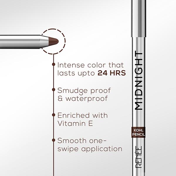 Renee Midnight Kohl Pencil- Brown 1.5 gm - Kajal & Kohls