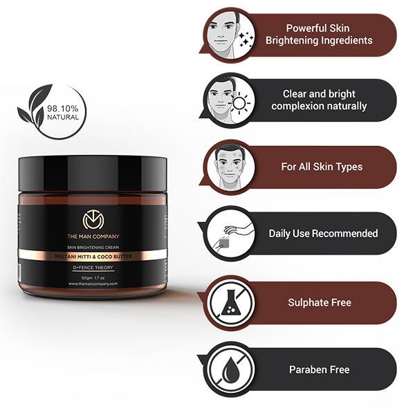 The Man Company Skin Brightening Anti Pollution Cream - Multani Mitti & Coco Butter 50 gm - Face Creams