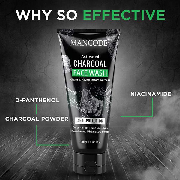 Mancode Activated Charcoal Face Wash for Men - Deep Cleansing & Detoxifying for Clear Skin 100 ml - Face Wash & Cleansers
