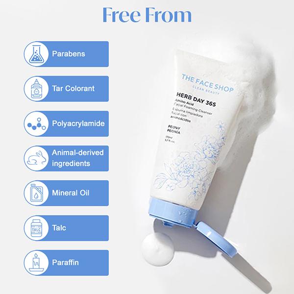 The Face Shop Herb Day 365 Amino Acid Facial Foaming Cleanser Peony 170 ml - Face Wash & Cleansers