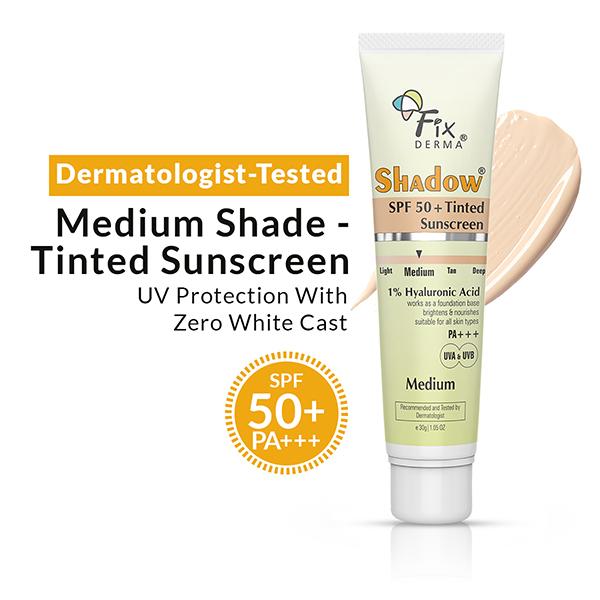 Fixderma Shadow Tinted Sunscreen Medium SPF 50 PA+++ - UVA & UVB Protection, All Skin Types 30 gm - Face Sunscreen