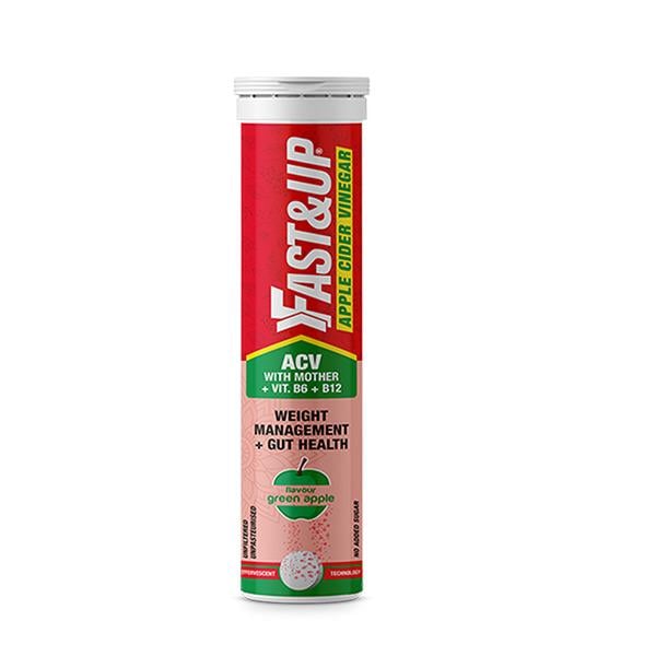 Netmeds | Fast&Up Apple Cider Vinegar ACV With Mother Vitamin B6 & B12 Effervescent Tablet - Green Apple Flavour 15's