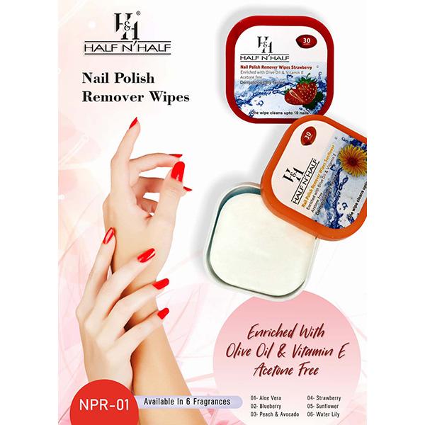 Half N Half Nail Polish Remover Wipes, Peach & Avocado Enriched with Olive Oil & Vitamin E 30 Pcs 1's - Nail Polish Remover