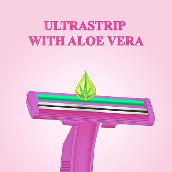 Vi-John Feather Touch Twin Blade Shaving Razors with Lubricating Aloe Vera Strip for Women 5's - Hair Removal Cream