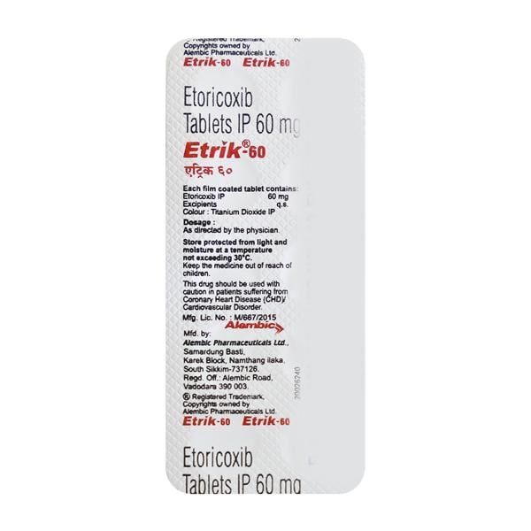 Etrik 60mg Tablet 10'S - Pain relief-Nsa