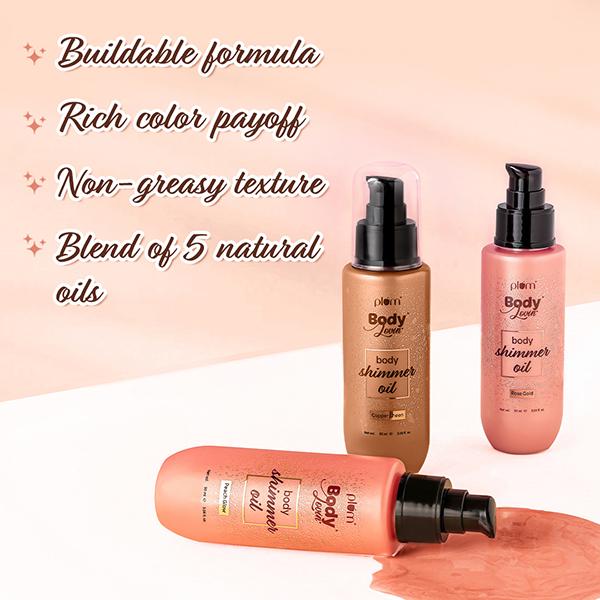 Plum BodyLovin' Body Shimmer Oil - Rose Gold, Long-lasting shimmer, Deep moisture, Fruity Fragrance 90 ml - Massage Oils